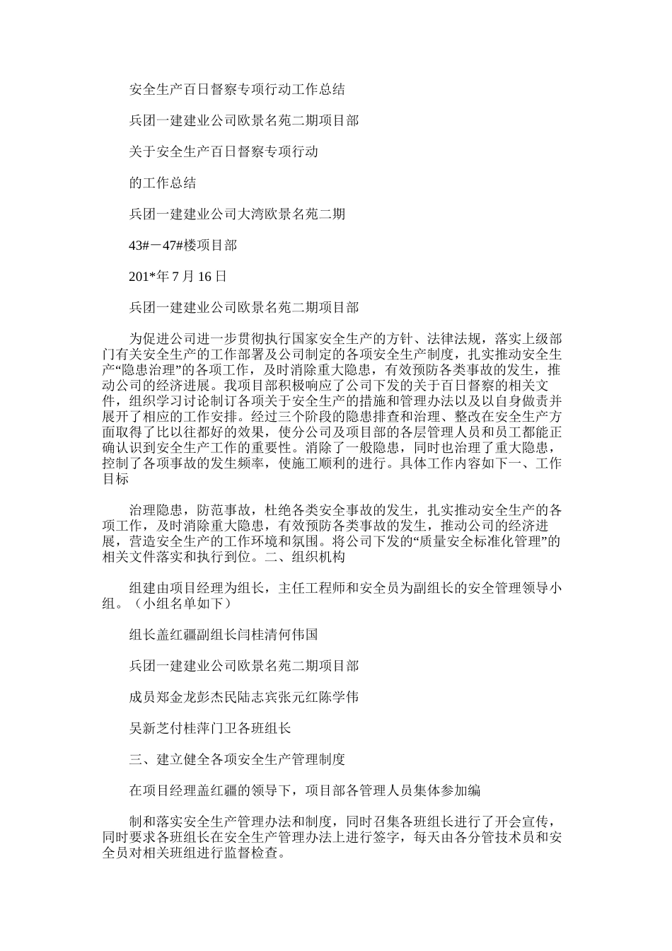 2025年安全生产百日督察专项行动工作总结_第1页