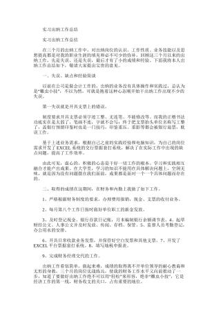 2025年实习出纳工作总结