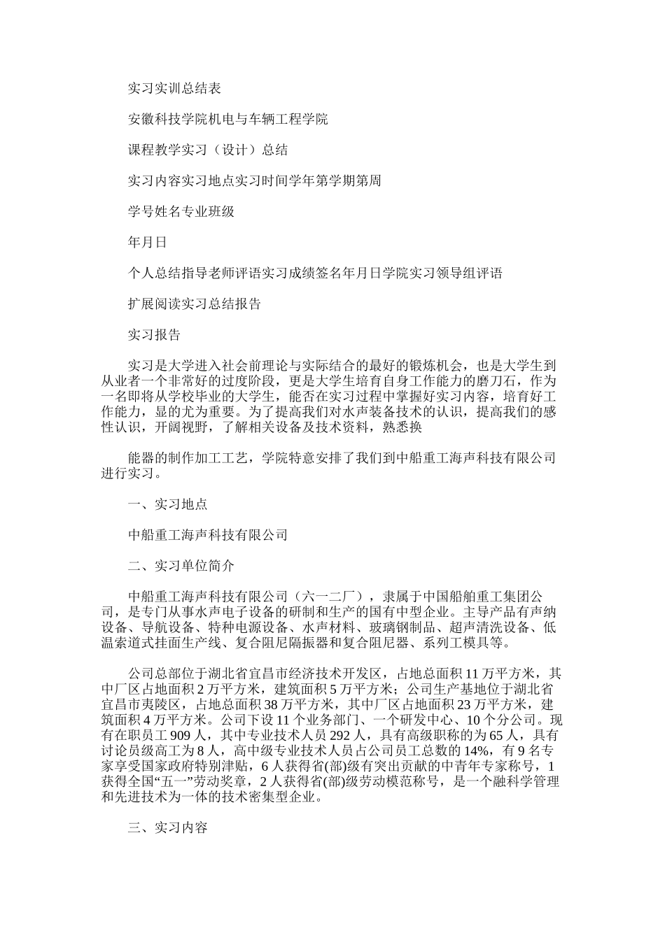 2025年实习实训总结表_第1页