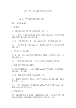 2025年小学六年级数学圆柱和圆锥分类练习题-1