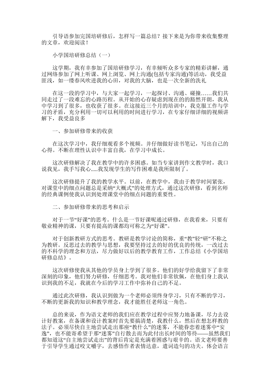 2025年小学国培研修总结_第1页