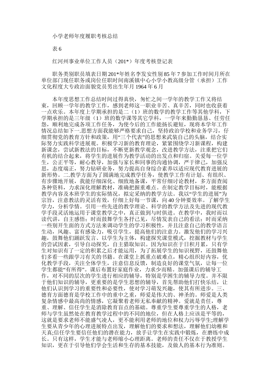 2025年小学教师年度履职考核总结_第1页