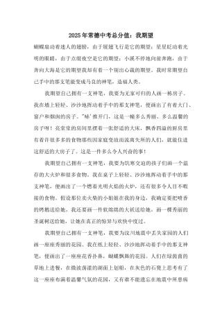 2025年常德中考满分：我希望