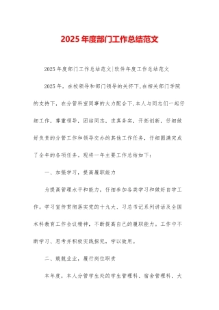 2025年度部门工作总结范文