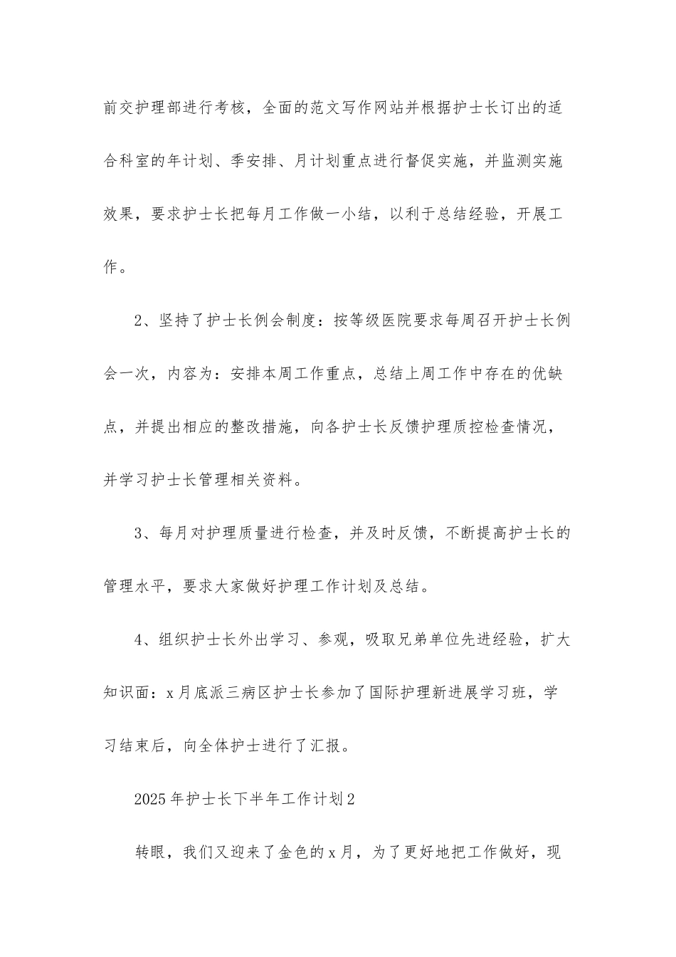 2025年护士长下半年工作计划间洁明确范文_第2页