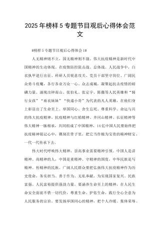 2025年榜样5专题节目观后心得体会范文