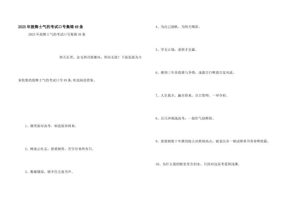 2025年激励士气的考试口号集锦49条_第1页