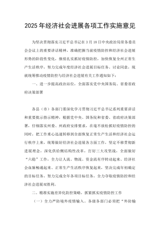 2025年经济社会发展各项工作实施意见
