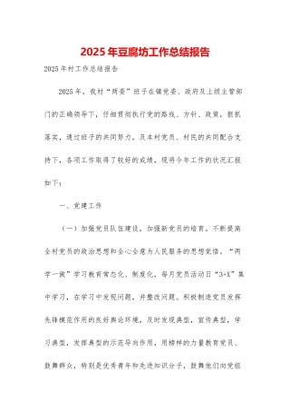 2025年豆腐坊工作总结报告