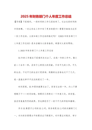 2025年财务部门个人年度工作总结