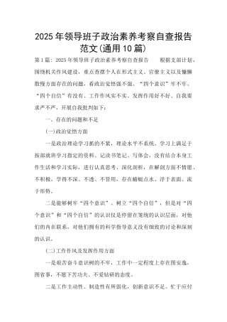 2025年领导班子政治素质考察自查报告范文