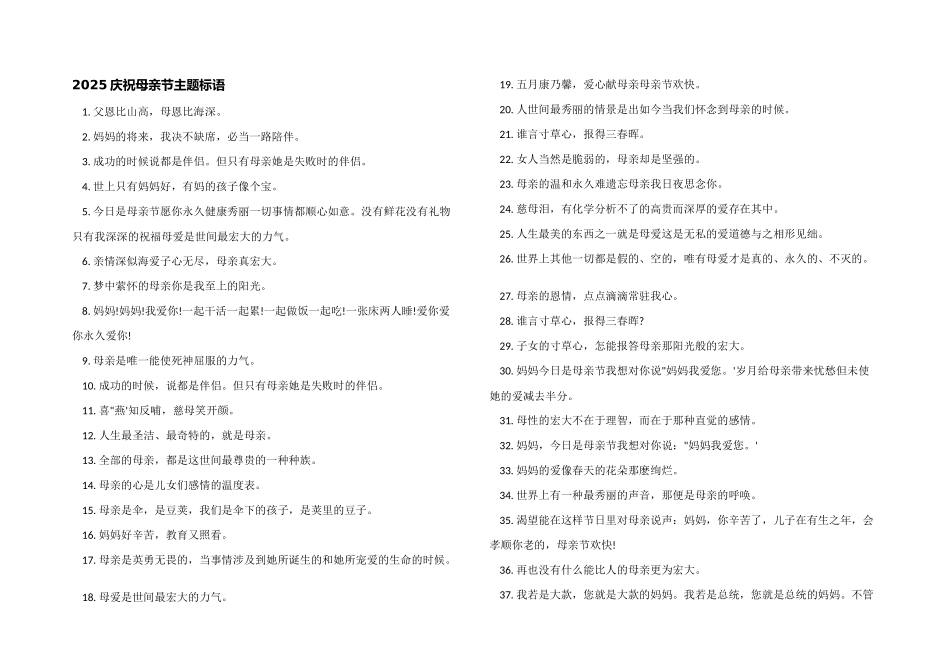 2025庆祝母亲节主题标语_第1页