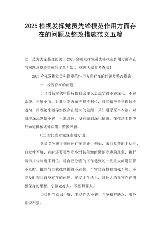 2025检视发挥党员先锋模范作用方面存在的问题及整改措施范文五篇