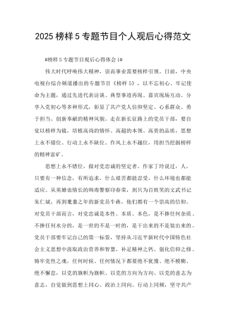 2025榜样5专题节目个人观后心得范文
