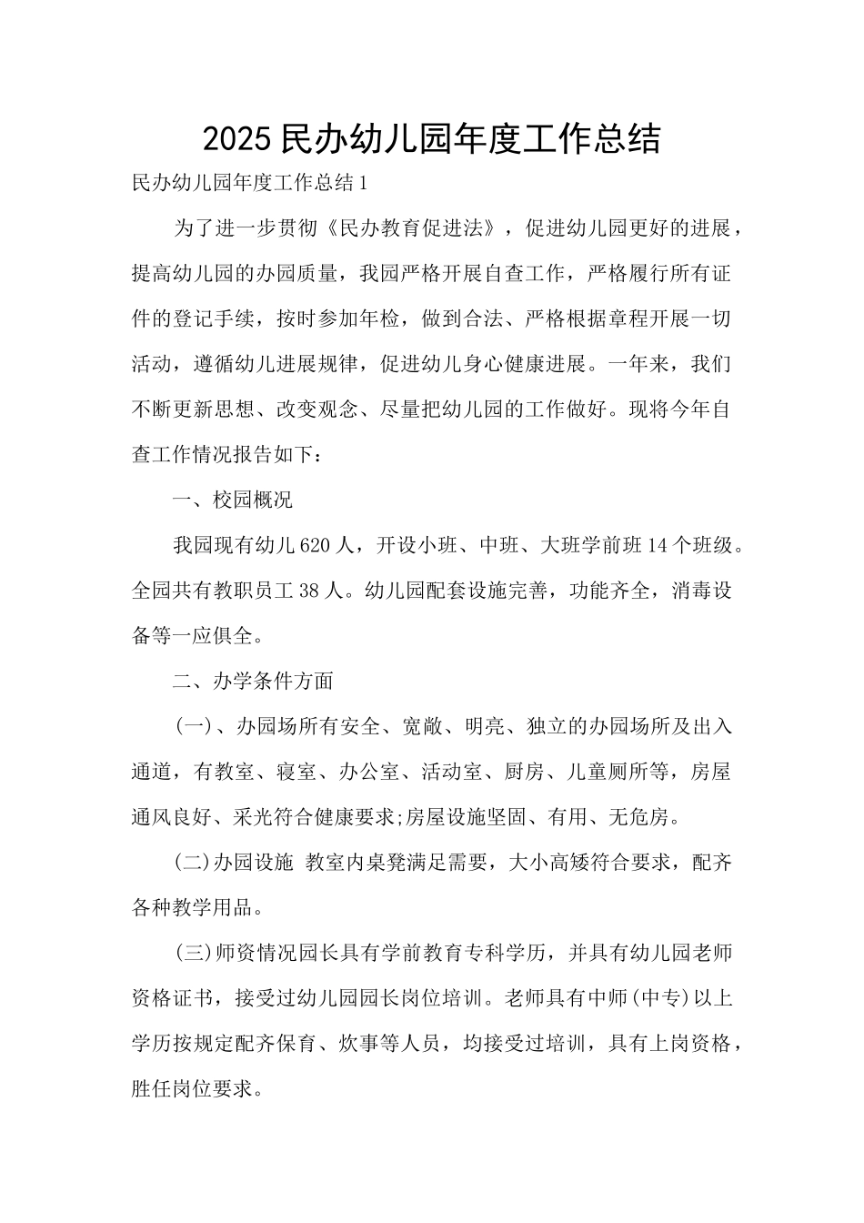 2025民办幼儿园年度工作总结_第1页