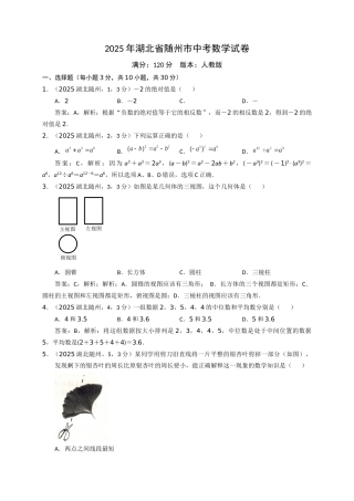 2025湖北随州中考数学试卷解析