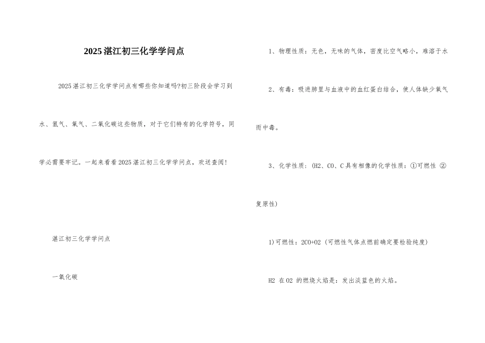 2025湛江初三化学知识点_第1页