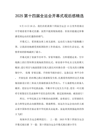 2025第十四届全运会开幕式观后感精选
