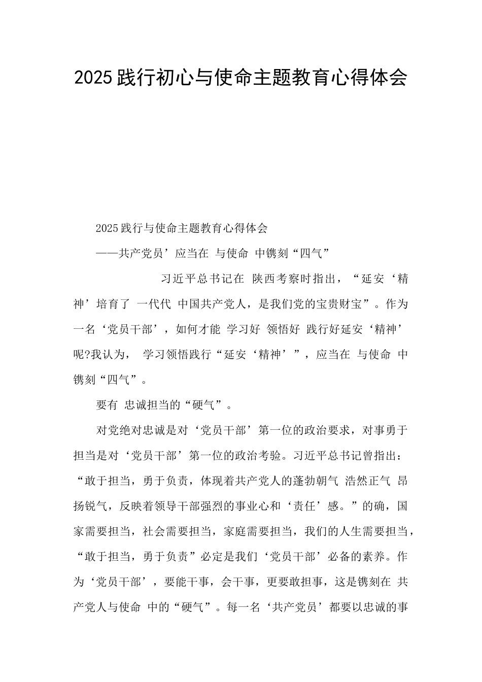 2025践行初心与使命主题教育心得体会_第1页