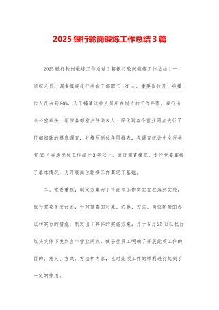 2025银行轮岗锻炼工作总结3篇