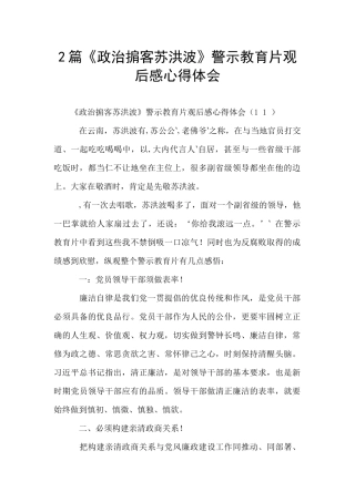 2篇《政治掮客苏洪波》警示教育片观后感心得体会