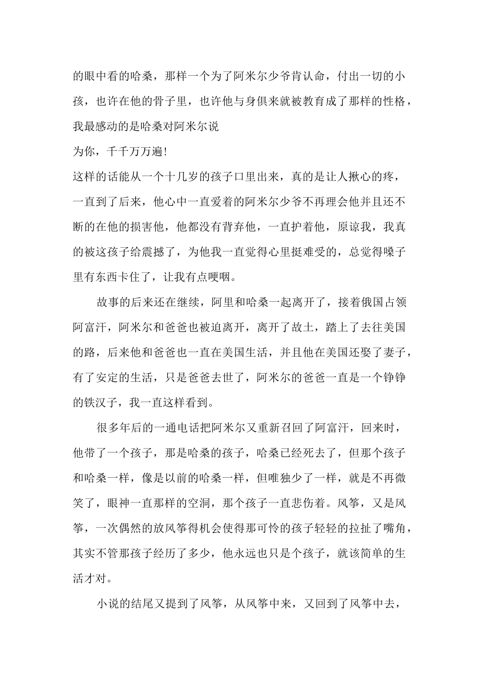 500字的高中生追风筝的人读后感范文_第2页