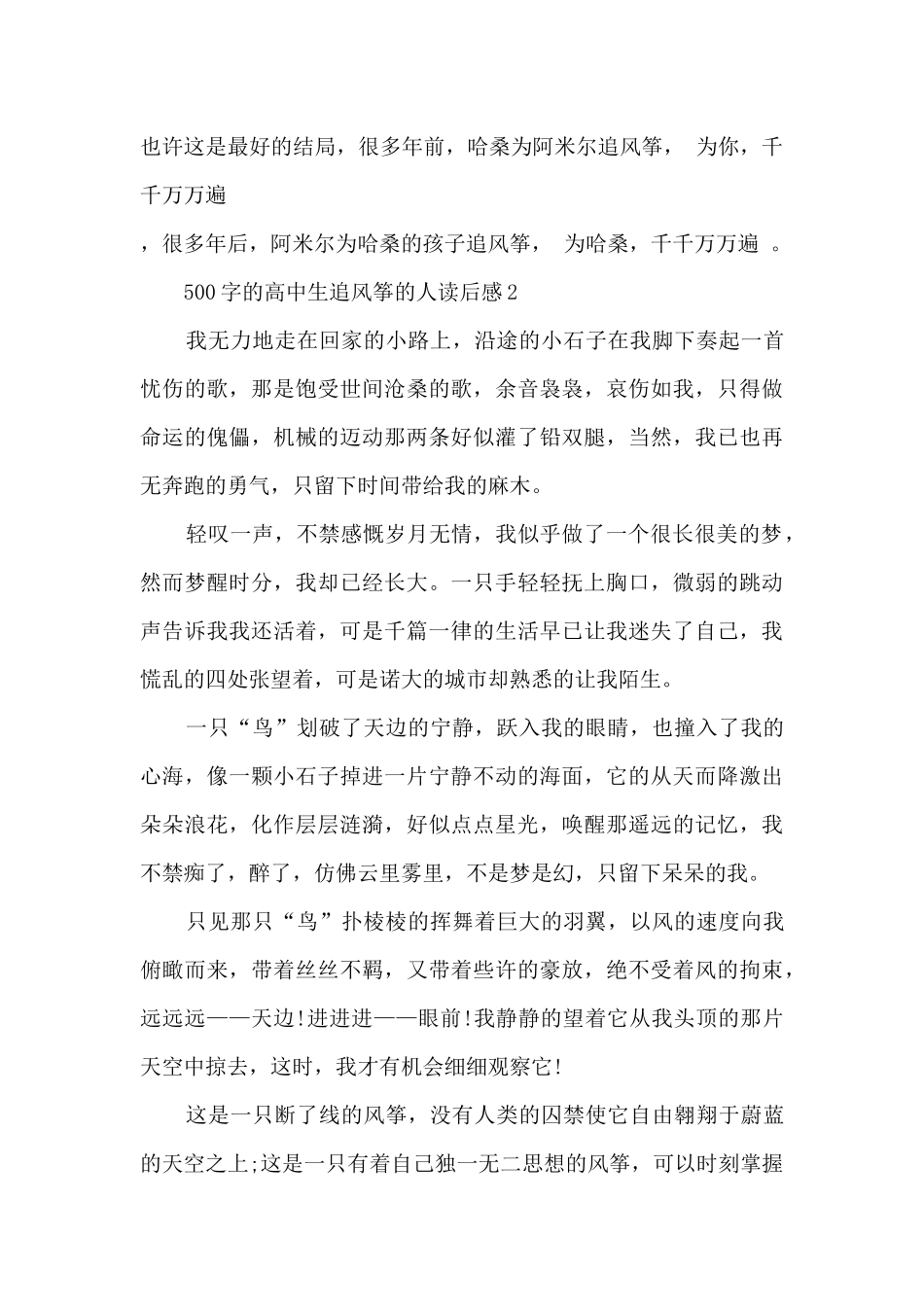 500字的高中生追风筝的人读后感范文_第3页
