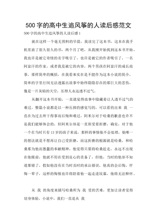 500字的高中生追风筝的人读后感范文