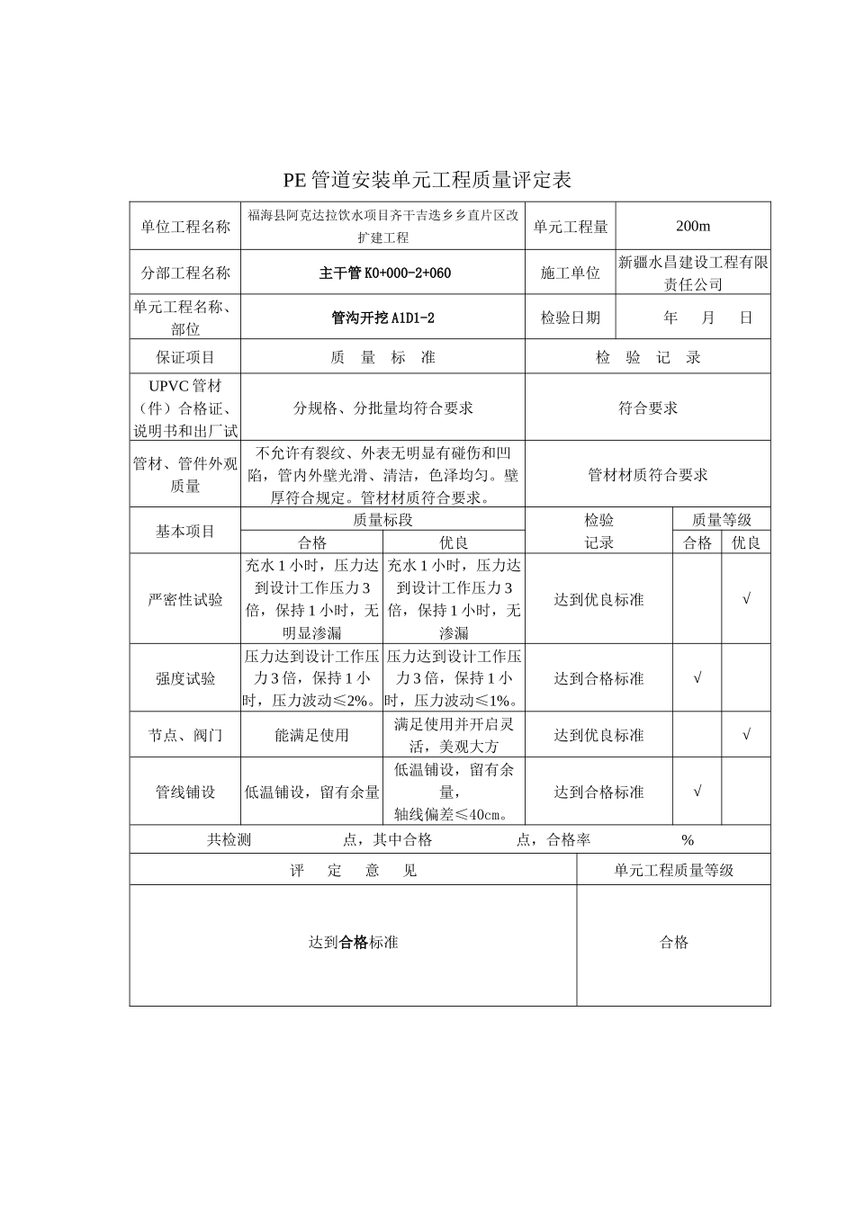 UPVC硬聚乙烯给水管道安装单元工程质量评定表_第2页