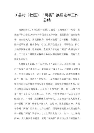 X县村“两委”换届选举工作总结