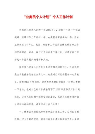 “业务员个人计划”个人工作计划