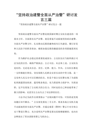 “坚持政治建警全面从严治警”研讨发言三篇