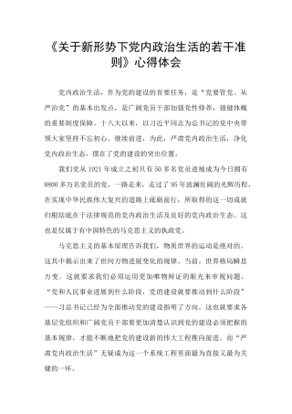 《关于新形势下党内政治生活的若干准则》心得体会