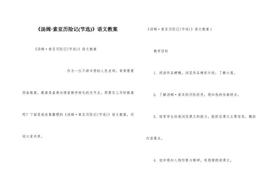 《汤姆·索亚历险记》语文教案_第1页