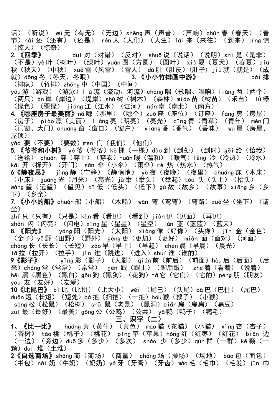 一年级上册生字表一带拼音和词语_第2页