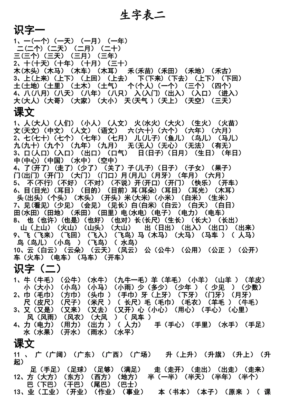 一年级上册生字表二组词_第1页