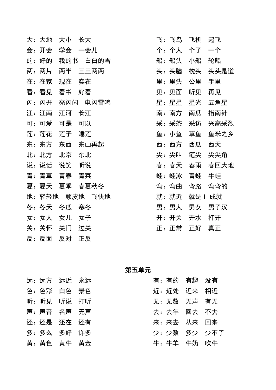 一年级上册词语汇总_第3页