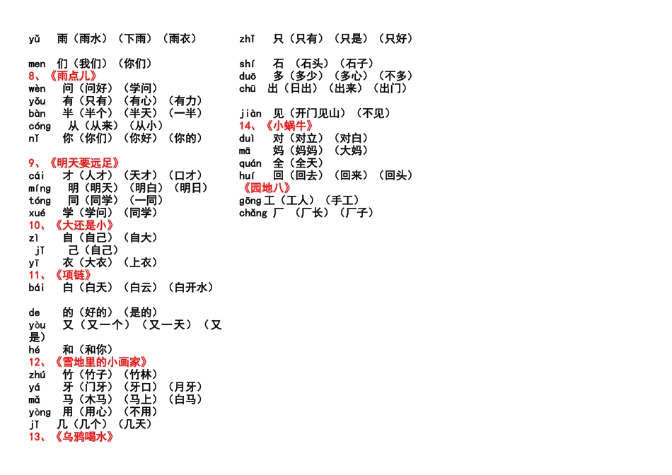 一年级上册词语表_第2页