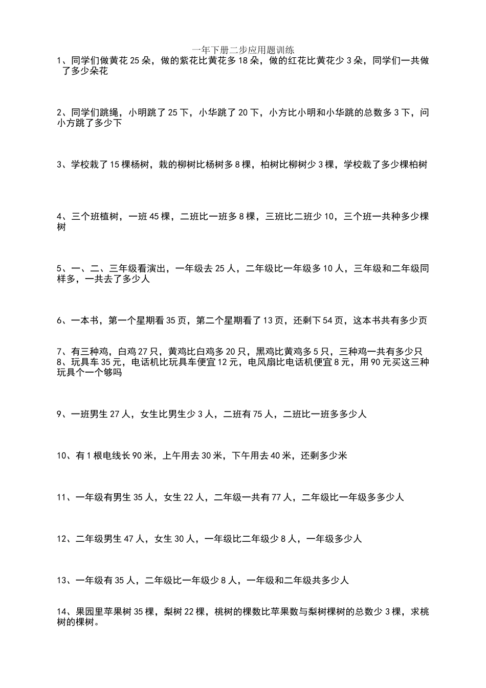 一年级下册数学两步应用题_第1页