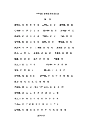 一年级下册的生字部首归类