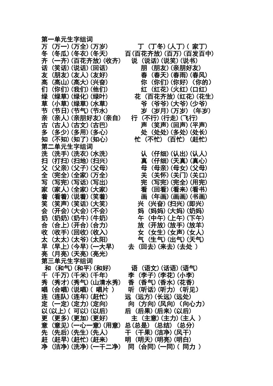 一年级下册语文生字表组词一_第1页