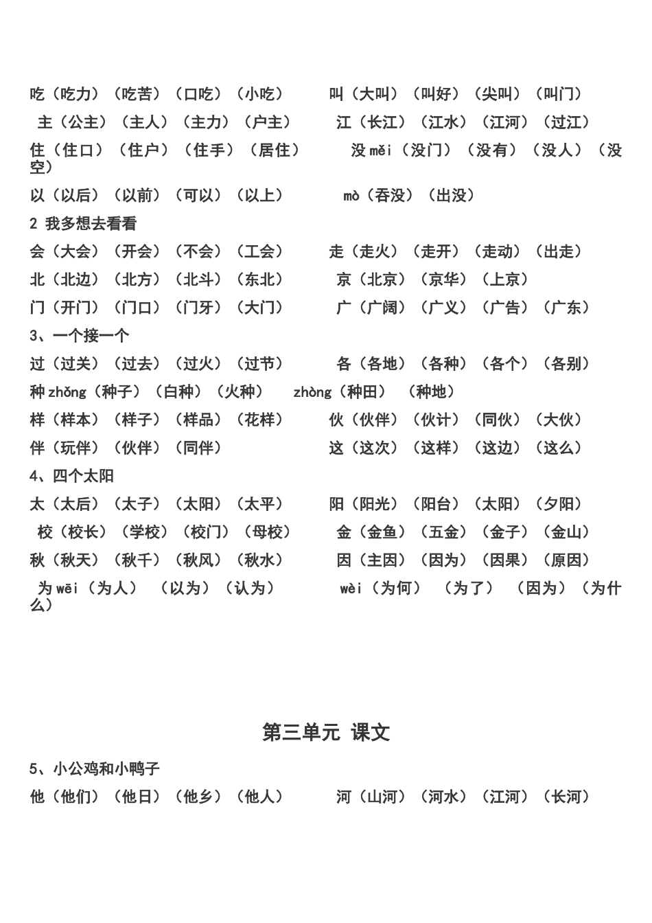 一年级下学期语文生字组词_第2页