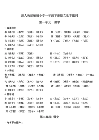 一年级下学期语文生字组词