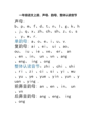 一年级声母韵母表