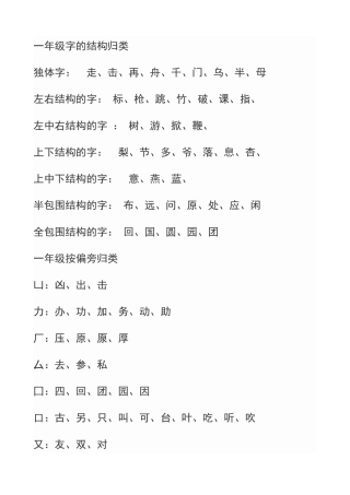 一年级字的结构归