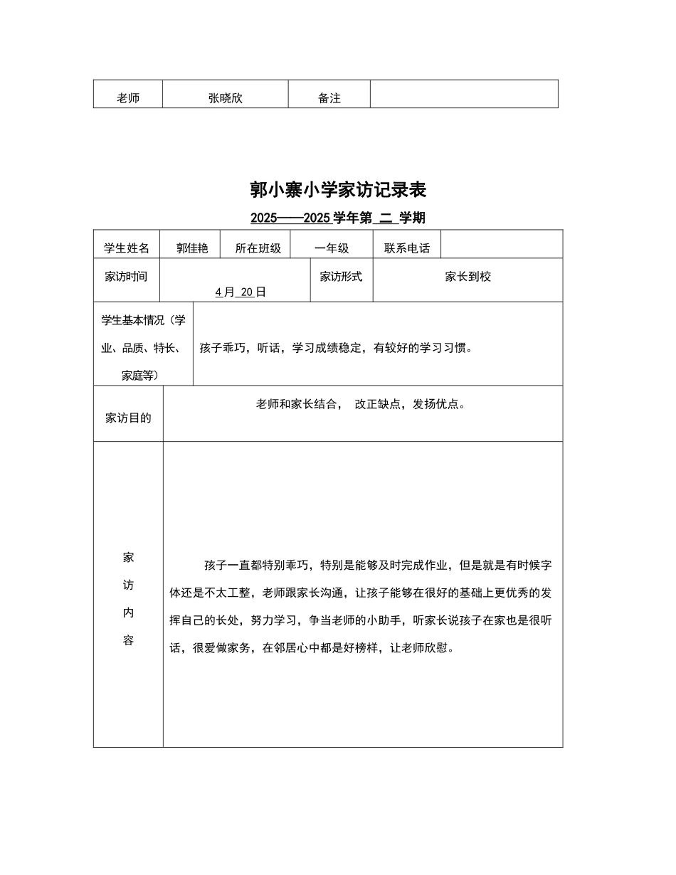 一年级家访记录表_第2页