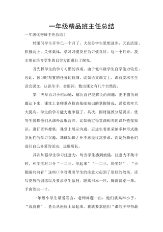 一年级精品班主任总结