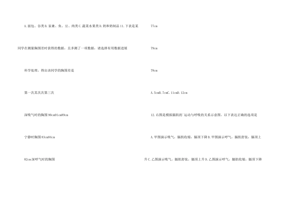 七年级下册期末生物质量检测题_第3页