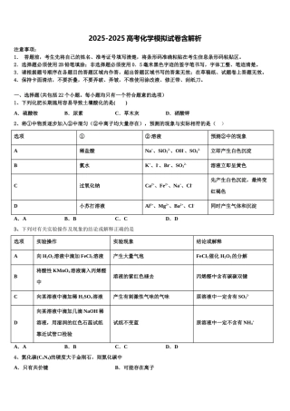 上海洋泾中学高考仿真卷化学试题含解析