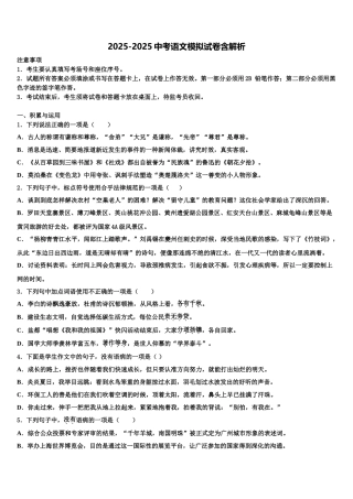 上海浦东第四教育署中考语文全真模拟试题含解析